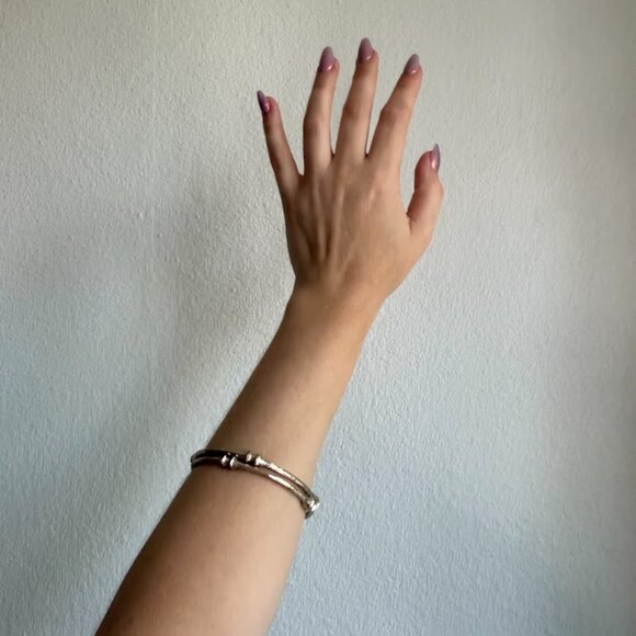 gold toned bamboo bangles set of 2 bracelets from ASOS - Picture 2 of 4